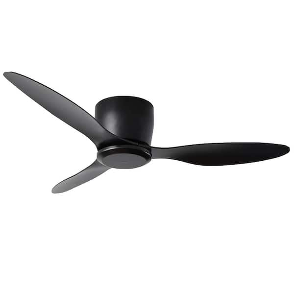 52 in. Inodoor Flush Mount Ceiling Fan with 3-Reversible Blades, 6-Speeds, without Light for Living Room Bedroom, Black
