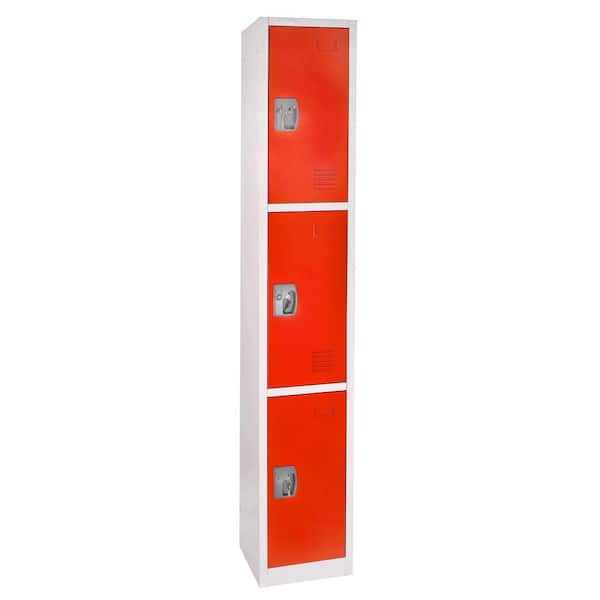 629-Series 72 in. H 3-Tier Steel Key Lock 3-Shelf Storage Locker Free Standing Cabinets for Home, School, Gym in Red