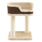 Beige Wood Multi-Level Cat Climbing Tree with Scratching Posts and Large Plush Perch