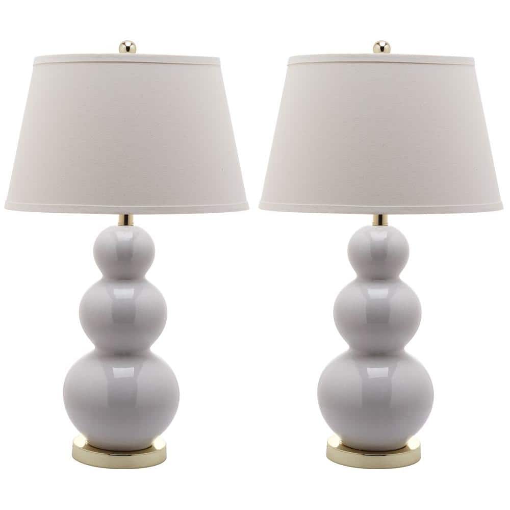 Elegant White Ceramic Gourd Table Lamp Set with Off-White Shade, 28"