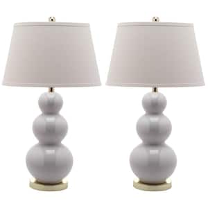 Pamela 27 in. White Triple Gourd Ceramic Table Lamp with Off-White Shade (Set of 2)