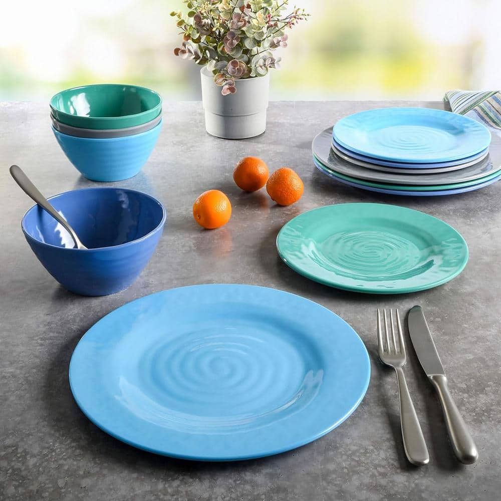 Gibson Brist 12-Piece Assorted Color Melamine Dinnerware Set