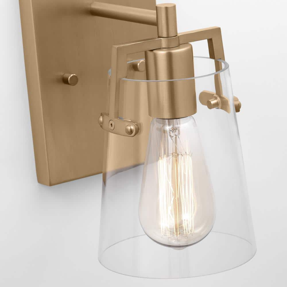 Satin Brass and Clear Glass 1-Light Wall Sconce