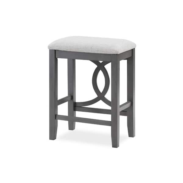 Benjara 20.25 in. Gray and Brown Backless Wood Frame Bar Stool with Polyster Seat (Set of 2)