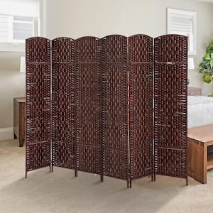 6 ft. Brown Tall Wicker Weave 6-Panel Room Divider Privacy Screen