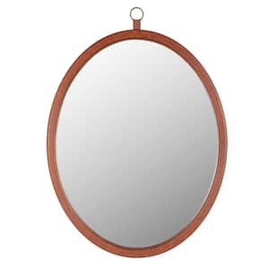 24 in. W x 30 in. H Oval Framed Hook Wall Bathroom Vanity Mirror in Brown