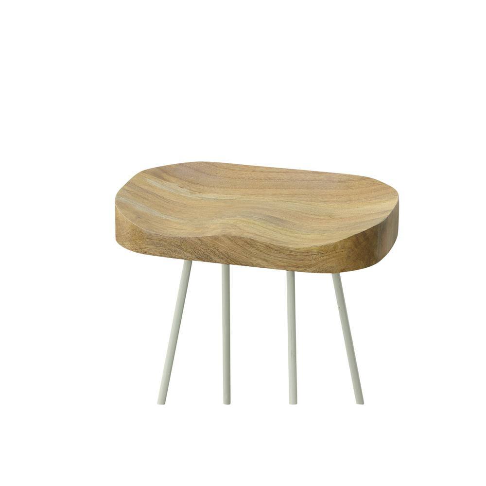 Set of 2 Natural Mango Wood and White Iron Counter Stools