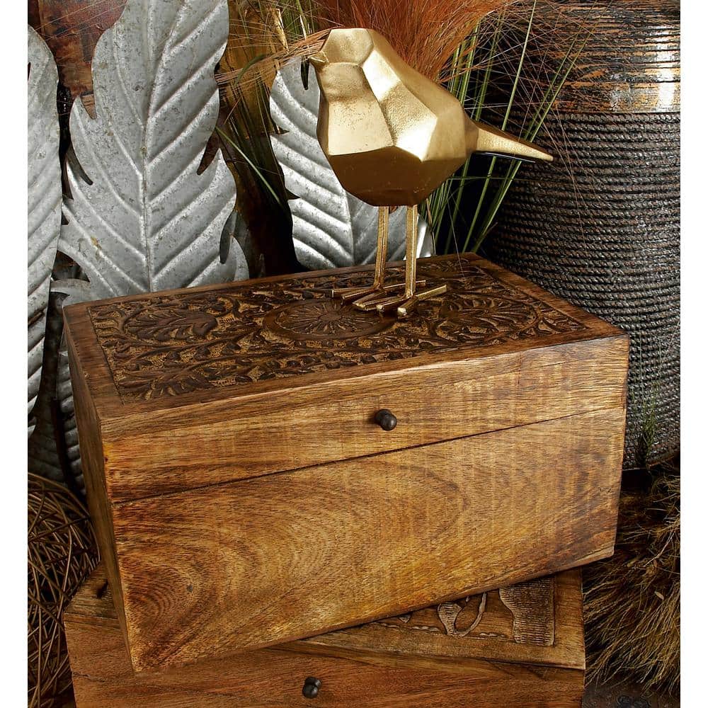 Rustic Mango Wood Floral Carved Lidded Box Set
