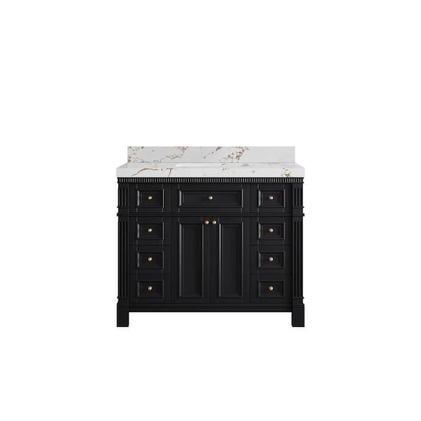 Paris 42 in. W x 22 in. D x 36 in. H Single Sink Bath Vanity in Black with 2 in. Viola Brown qt. Top