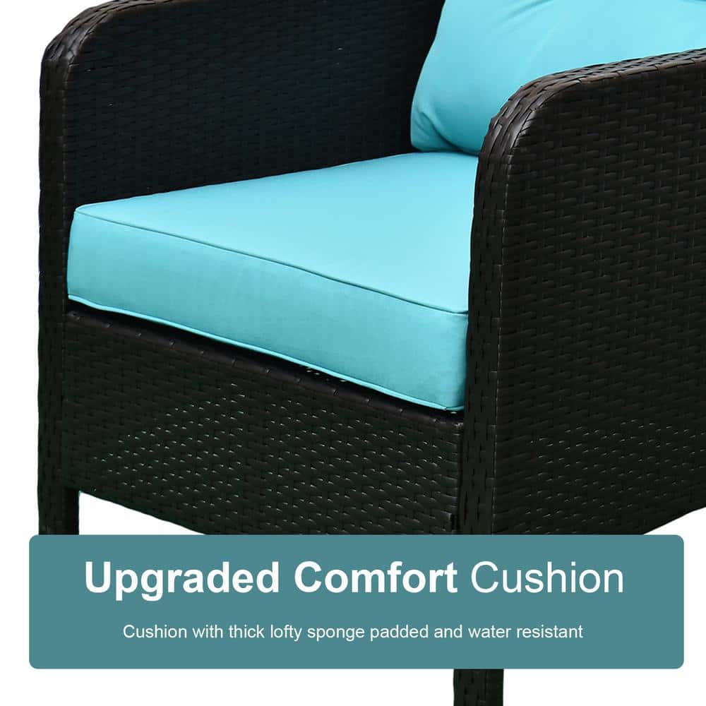 Light Blue Rattan Wicker Outdoor Patio Conversation Set with Cushions