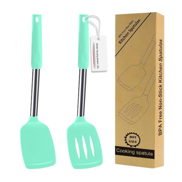 2 Pack Silicone Spatula Set Stainless Steel Core Heat Resistant Nonstick Ergonomic Handle Turner Kitchen Utensils