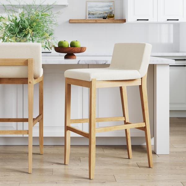 Nathan James Gracie 29 in. Warm Pine Low Back Solid Wood Legs Bar Stool with Cream Boucle Fabric Upholstered Seat