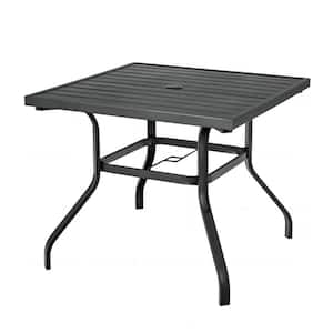 37 in. Square Metal Outdoor Dining Table 4-Person Table with Umbrella Hole