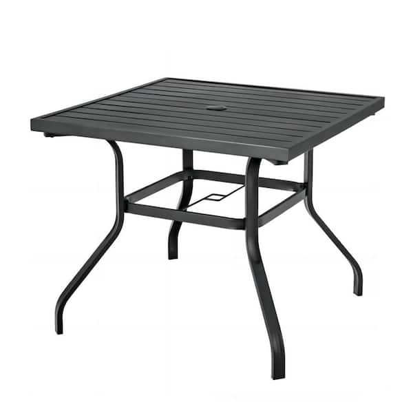 ANGELES HOME 37 in. Square Metal Outdoor Dining Table 4-Person Table with Umbrella Hole