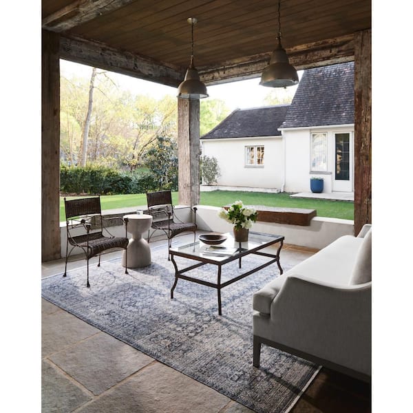 Becki Owens Margaret Gray/Charcoal Damask 9 ft. x 13 ft. Machine-Washable Indoor/Outdoor Area Rug