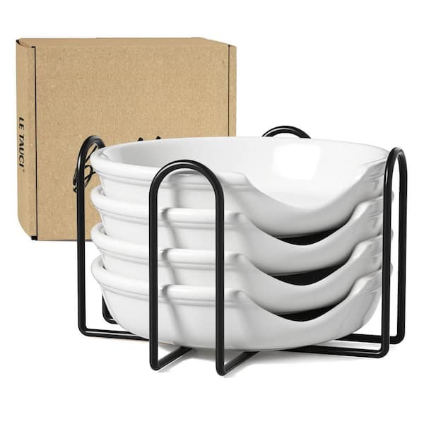 4-Set Ceramic Spoon Rest with Holder, 4.8 in. Stove Top Spoon Rest, Kitchen Counter Utensil Rest, Coffee Spoon Holder