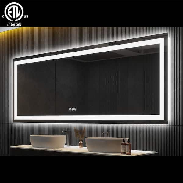 Klajowp 95 in. W x 36 in. H Rectangular Tempered Glass Frameless Anti-Fog Dimmable Wall Mounted Bathroom Vanity Mirror