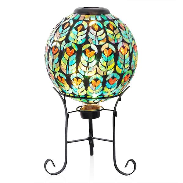 Alpine Corporation Gazing Globe with Peacock Feather Design with Metal Stand