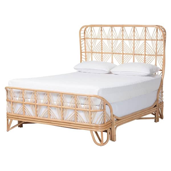 Hadley Natural Brown Rattan Frame Queen Panel Bed