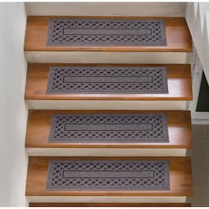 Basics Collection Non-Slip Rubberback Modern Bordered 8.5 in. x 26 in. Indoor Stair Treads, 7 Pack, Gray