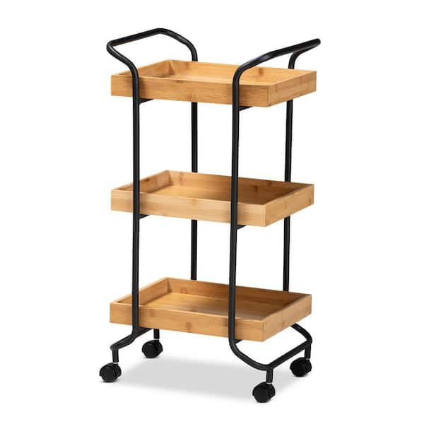 Baxton Studio Baxter Oak Brown and Black Kitchen Cart 207 12098 HD