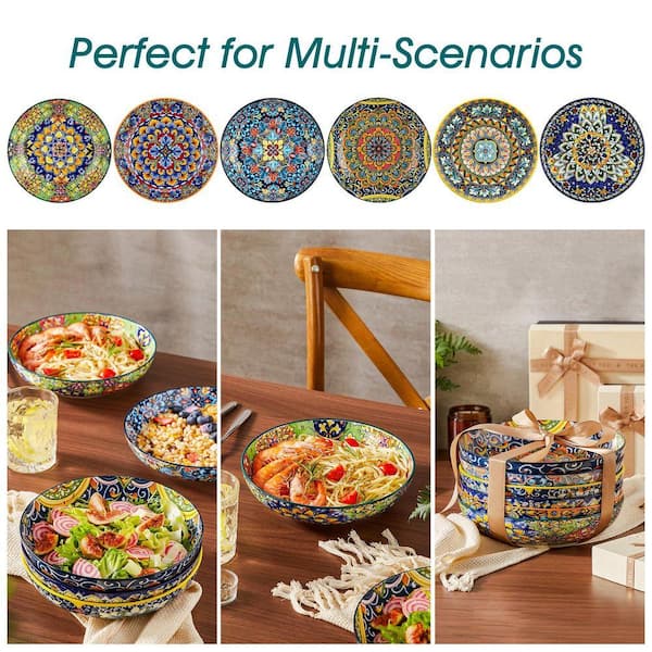 vancasso 42 fl. oz. Multi-Colored Porcelain Pasta Bowls Set of 6