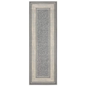 Ottomanson Basics Collection Non-Slip Rubberback Bordered Design 2x5 Indoor Runner Rug, 1 ft. 8 in. x 4 ft. 11 in., Light Gray