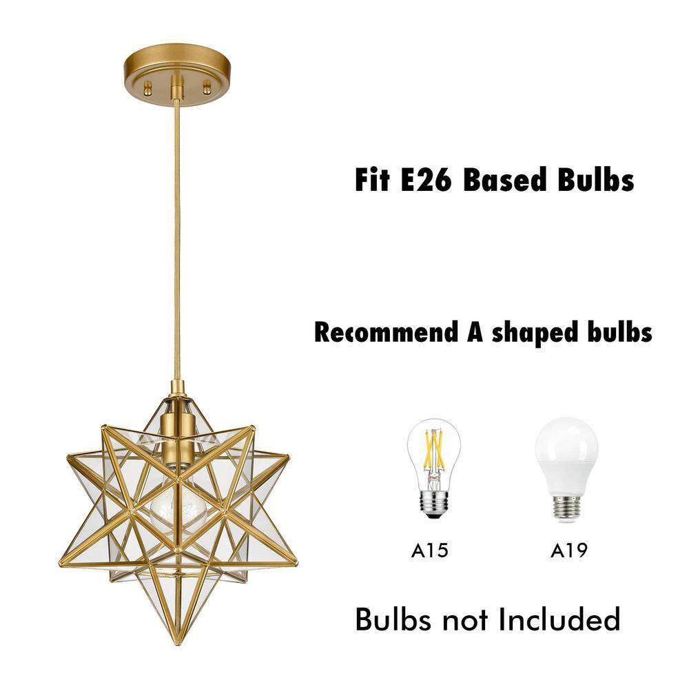 Geometric Gold and Clear Glass Moravian Star Pendant Light