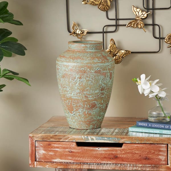 Litton Lane Brown Antique Style Textured Patina Ceramic Decorative Vase