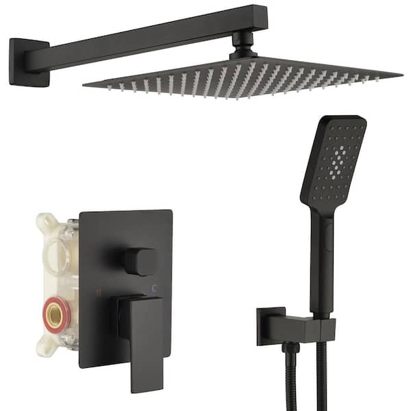 2-Spray Patterns 4.5 GPM 10 in. Wall Mount Dual Shower Heads Shower System with 3-Setting Hand Shower in Matte Black