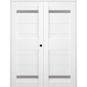 Imma 48 in.x80 in. Left Hand Active 2-Lite Frosted Glass Bianco Noble Finished Wood Composite Double Prehung French Door