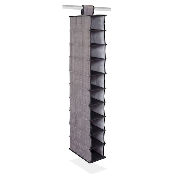 48 in. 10-Pair Hanging Shoe Organizer - 10 Tier Narrow Shelf Closet Shoe Rack, Gray