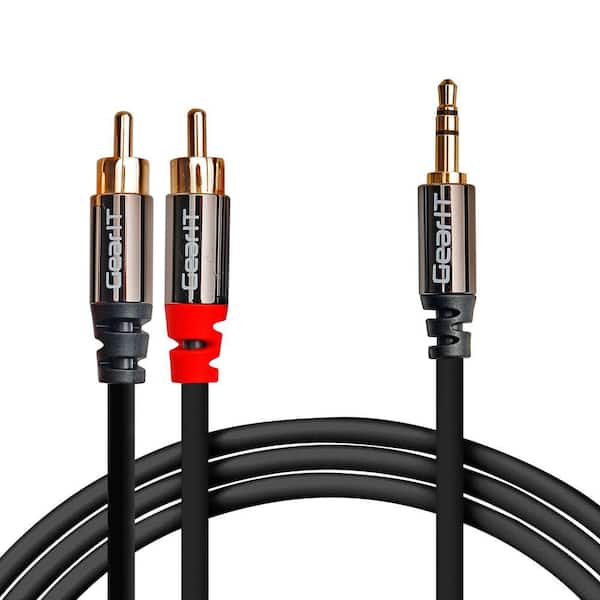 GearIt 35 ft. 3.5 mm to 2 RCA Stereo Audio Cable with Step Down Design - Black (2-Pack)