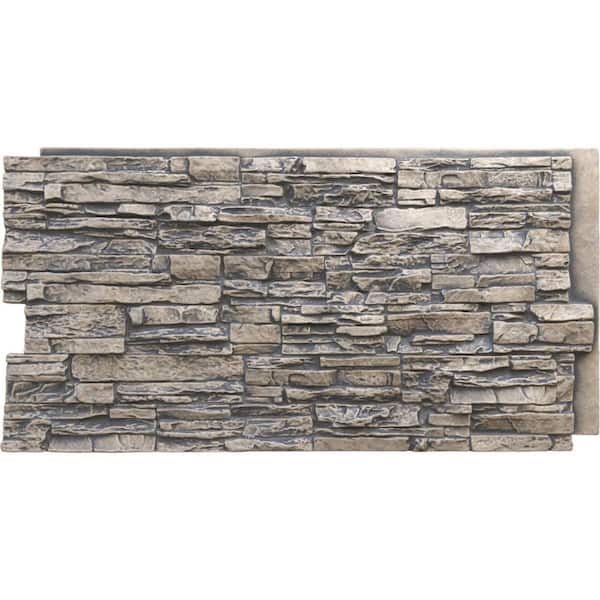 Ekena Millwork Canyon Ridge 45 3/4 in. x 1 1/4 in. Linen Graphite Stacked Stone, StoneWall Faux Stone Siding Panel
