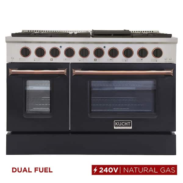 48 in. 6.7 cu. ft. Double Oven Dual Fuel Range with Gas Stove and Electric Oven in. Black & Rose Gold