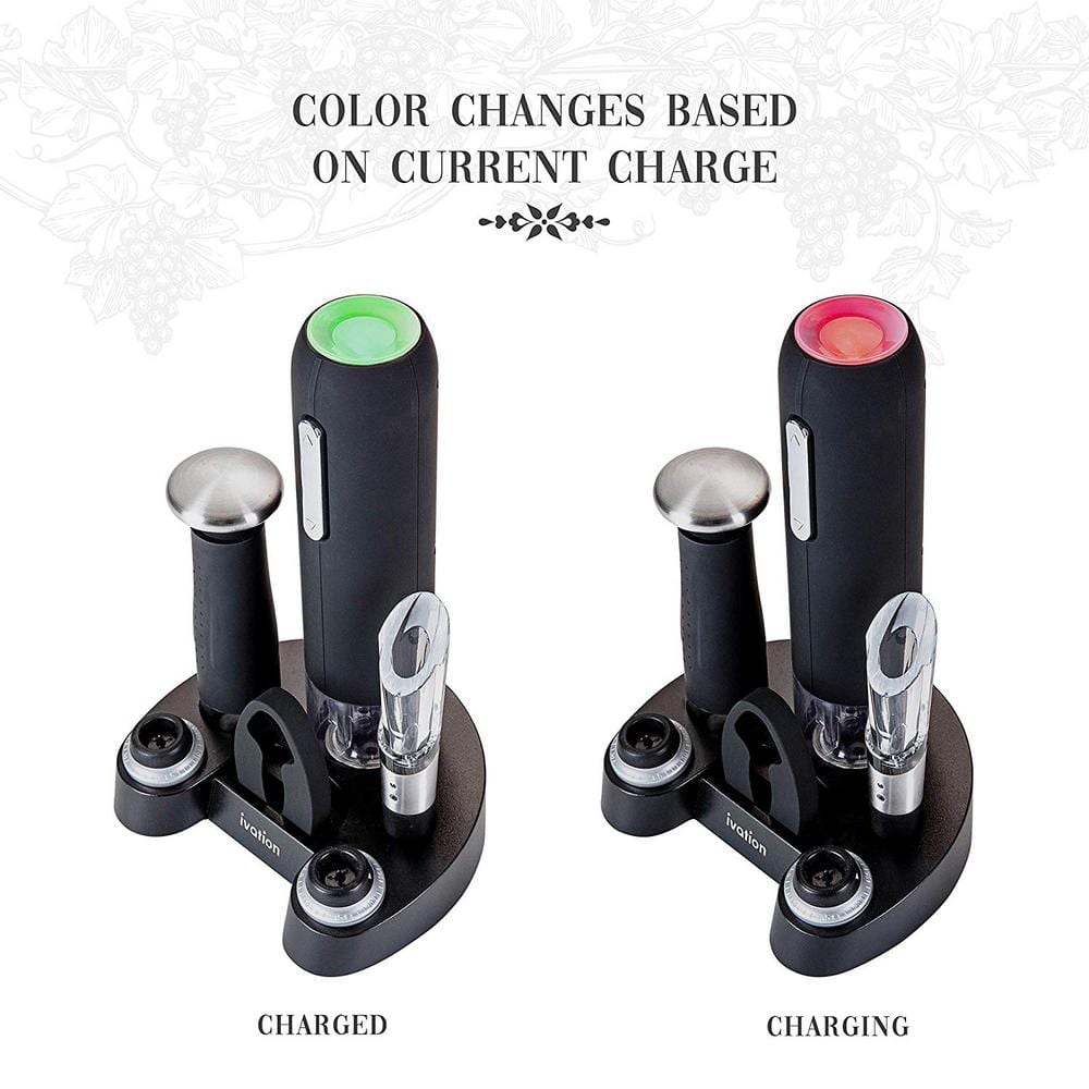 Ivation Black Stainless Steel 7-Piece Electric Wine Opener Set