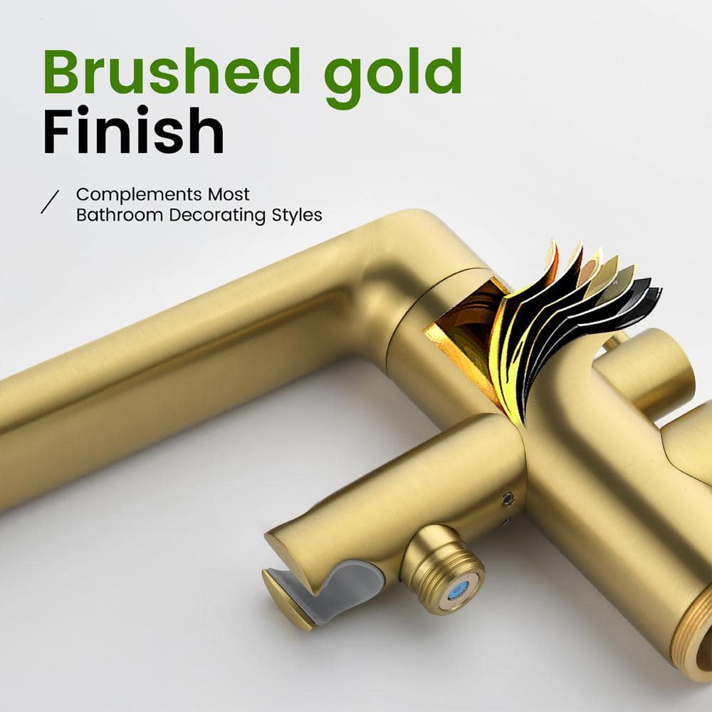Brushed Gold Freestanding Tub Filler Faucet with Handheld Shower