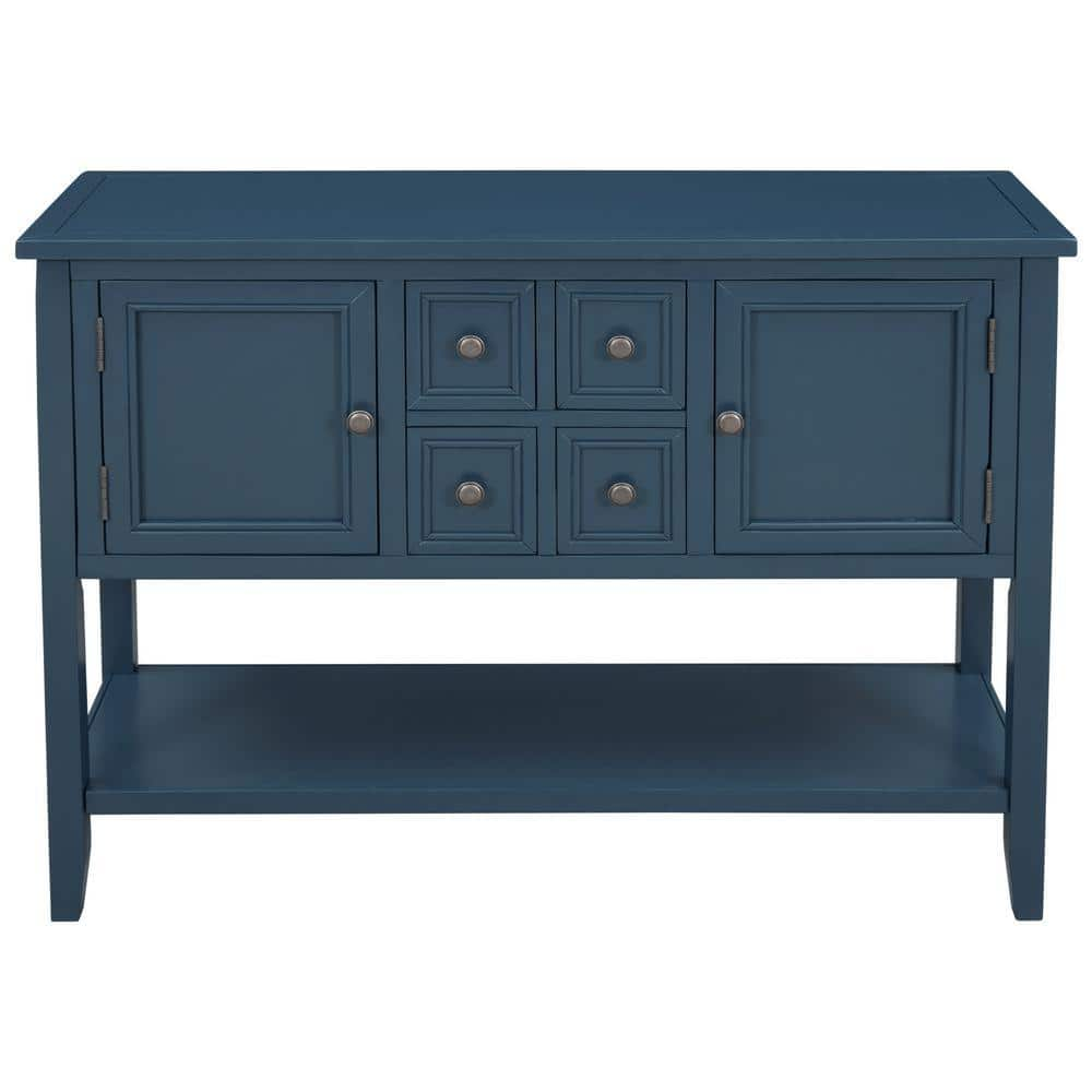 Qualler 46 in. Navy Rectangle Wood Console Table with Bottom Shelf ...