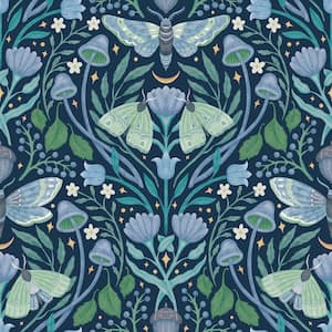 Enchanted Forest Damask Blue Peel and Stick Wallpaper