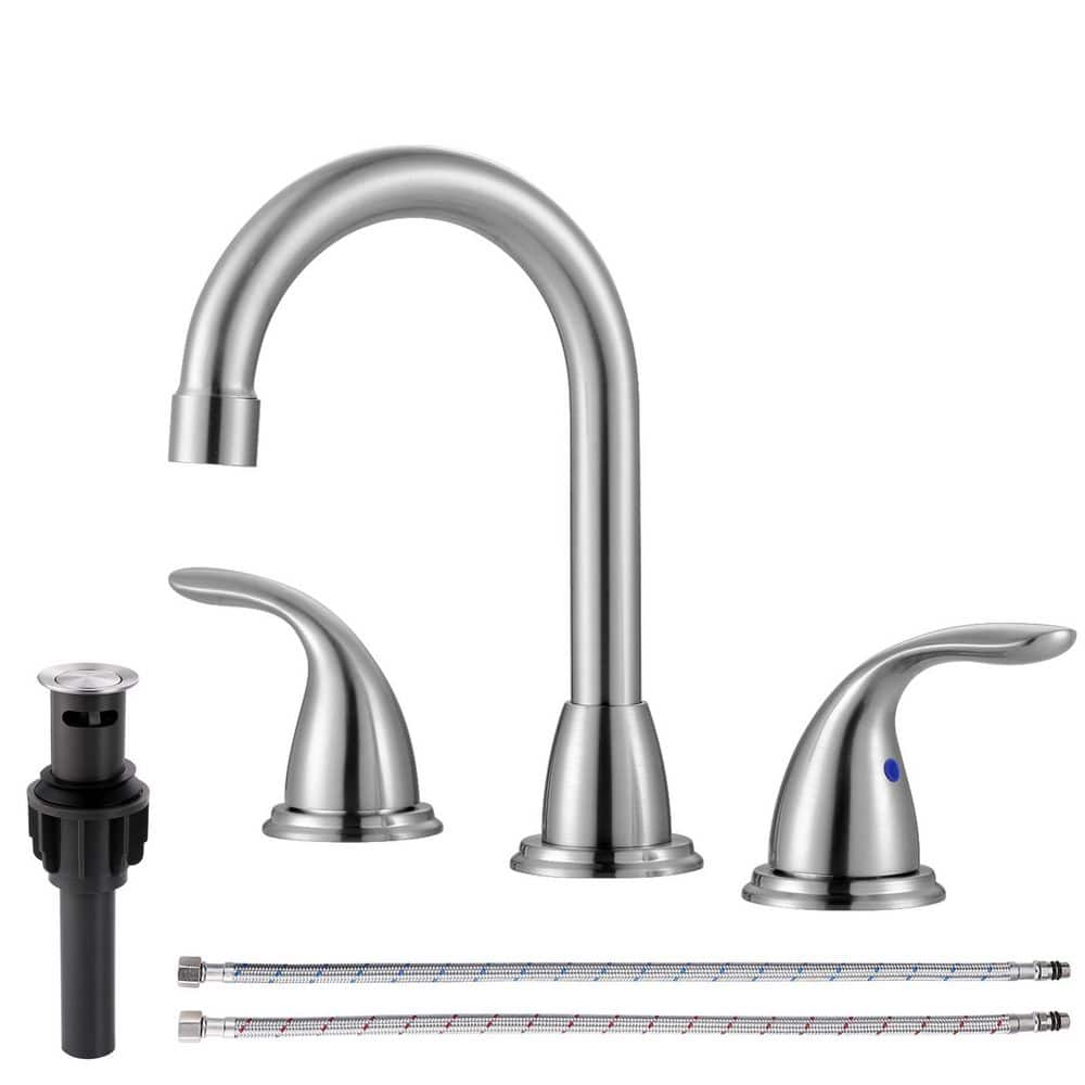 8 in. Widespread Double Handle Bathroom Faucet with Drain Kit Included in Brushed Nickel price history on PriceWatchPro
