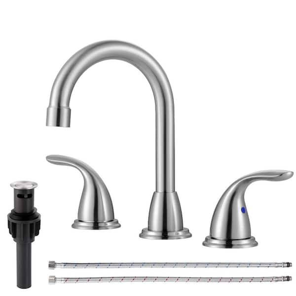 8 in. Widespread Double Handle Bathroom Faucet with Drain Kit Included in Brushed Nickel
