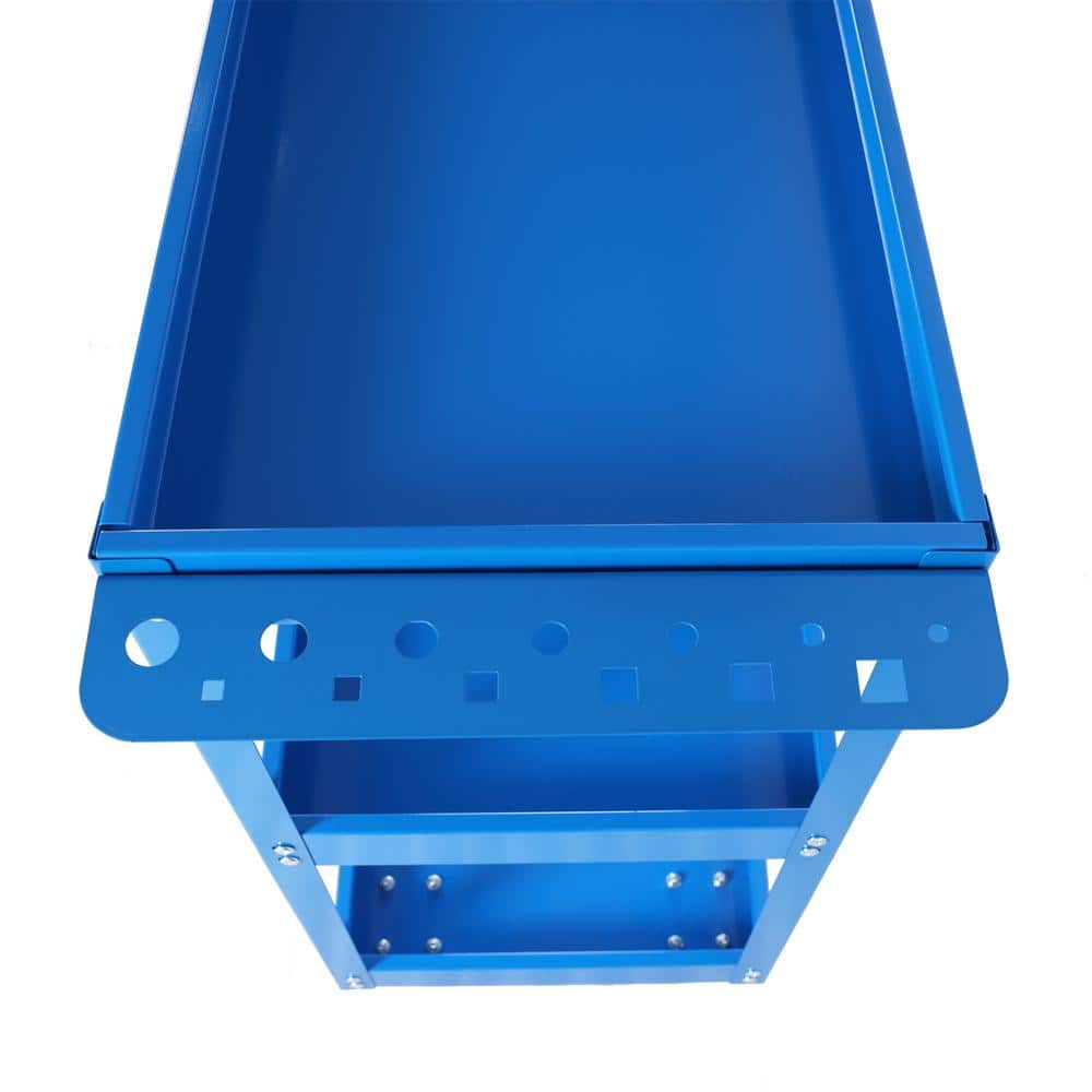 Blue 3-Tier Heavy Duty Steel Utility Cart with Lockable Wheels