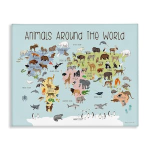 Animals Around The World Map by Stephanie Workman Marrott 1 Piece Unframed Animal Graphic Art Print 30 in. x 40 in.