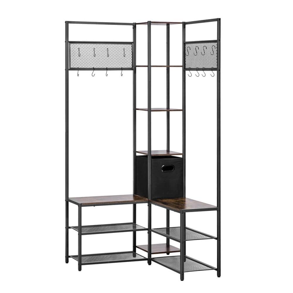 Corner Hall Tree with Shoe Bench, 70.9 in. Coat Rack Hooks and Steel Frame, Freestanding Clothes Shoes, Rustic Brown price history on PriceWatchPro