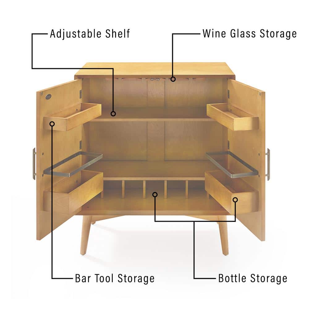 Landon Mid-Century Acorn Brown Bar Cabinet with Antique Brass Handles