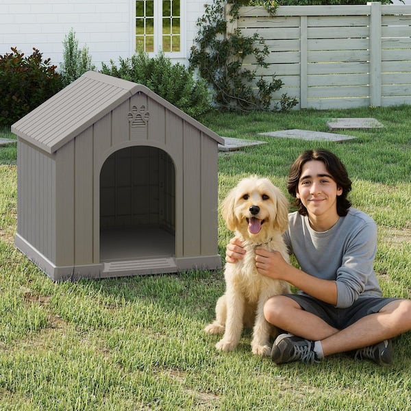 Dog House Outdoor Indoor for Small Dogs, Durable Plastic Waterproof Doghouse with Air Vents and Elevated Floor