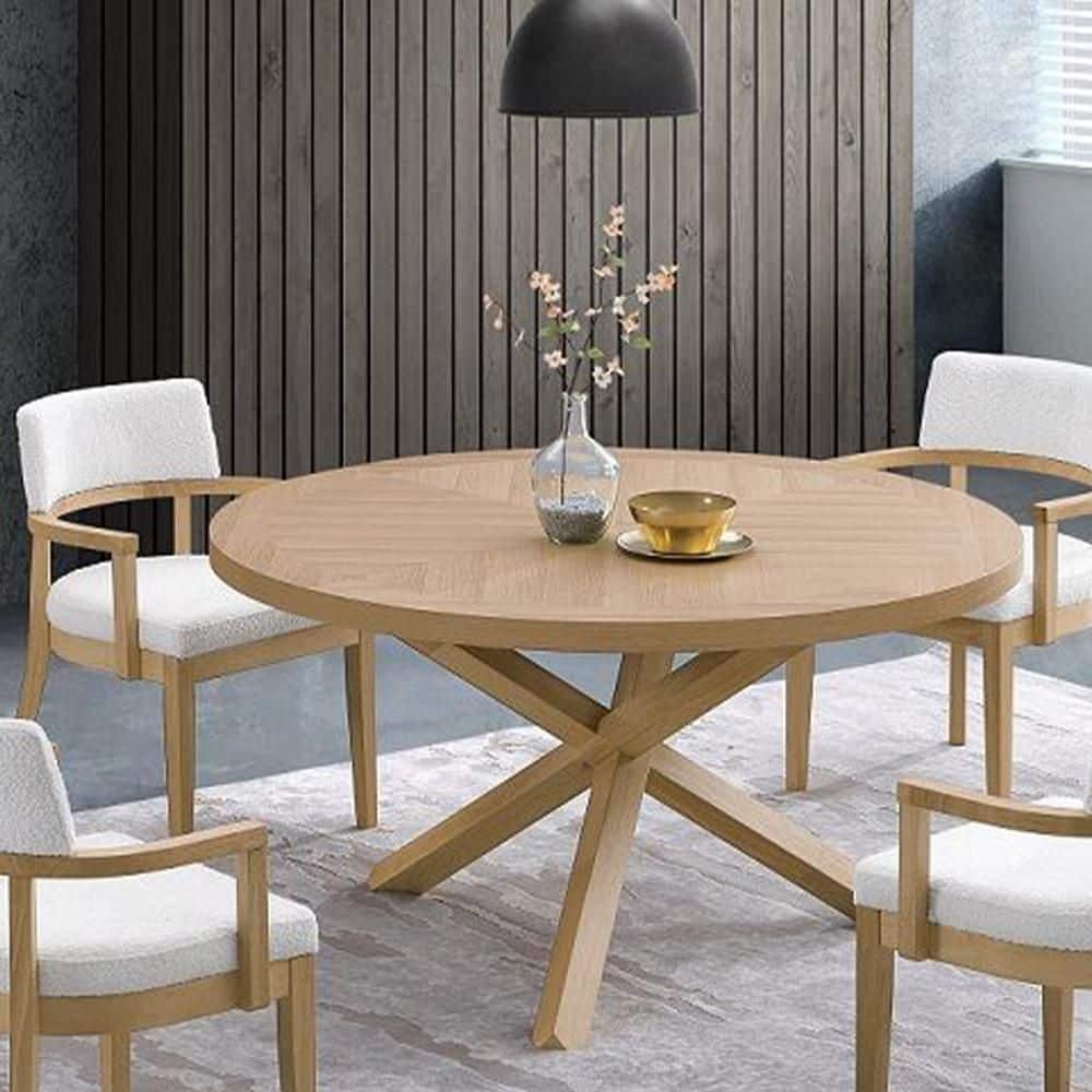 Acme Furniture Dazy Brown Wood Round Cross Legs Dining Table