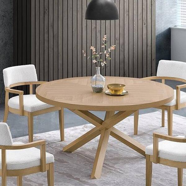 Dazy Brown Wood Round Cross Legs Dining Table (Seats 4)
