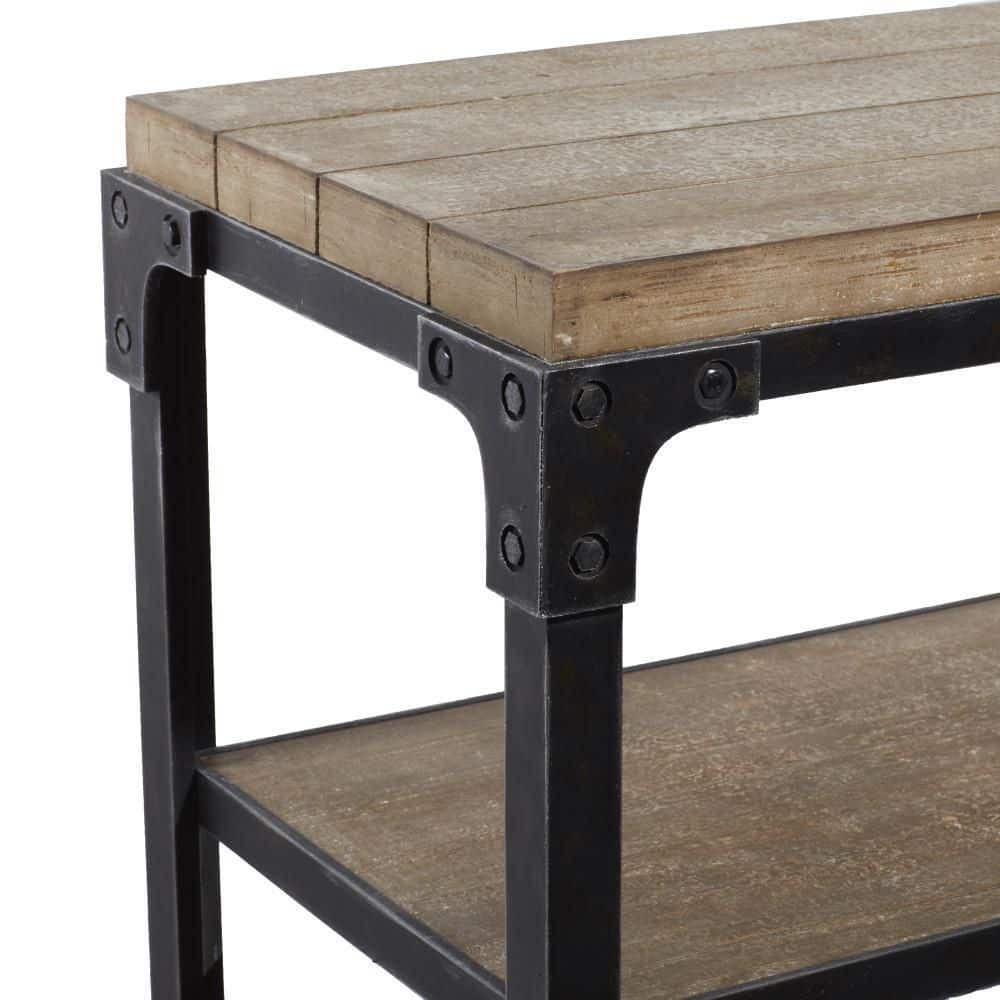Brown Industrial Wood and Metal 3-Tier Console Table with Storage