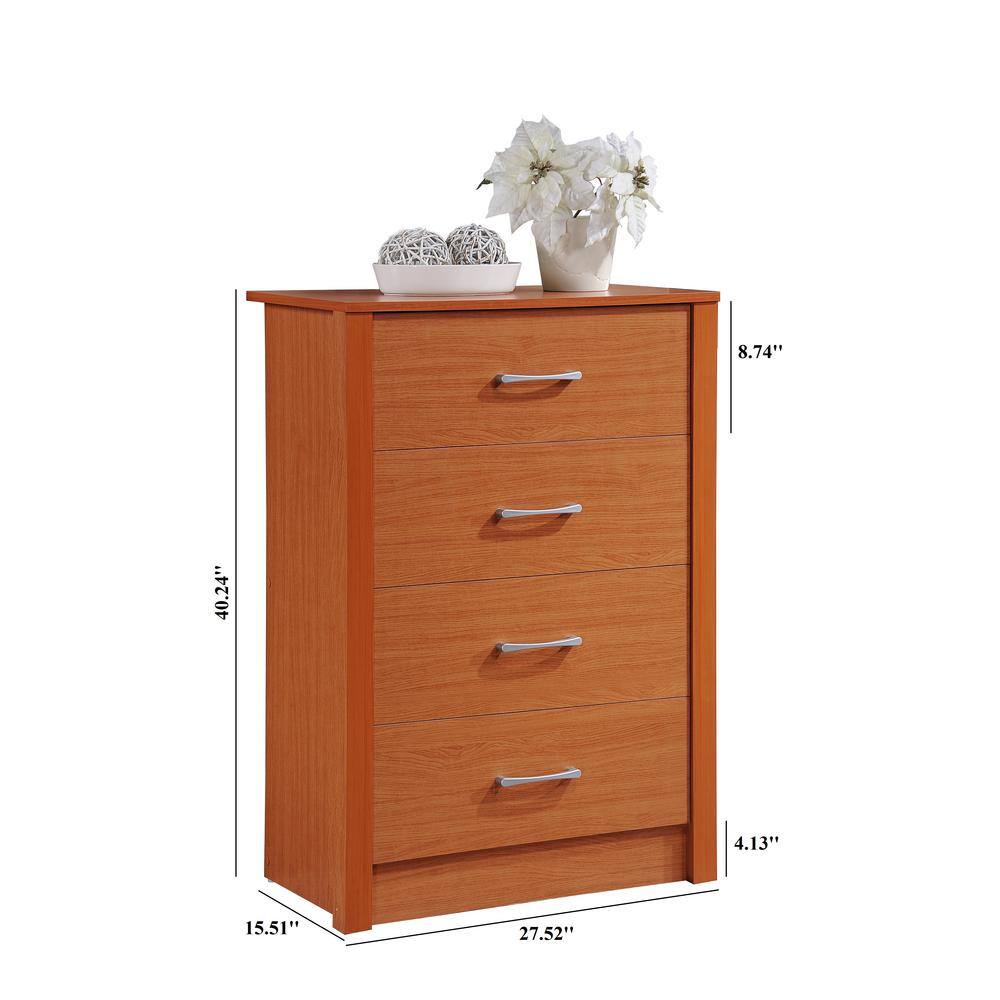 Cherry Wood 40'' High 4-Drawer Chest with Soft Close and Roller